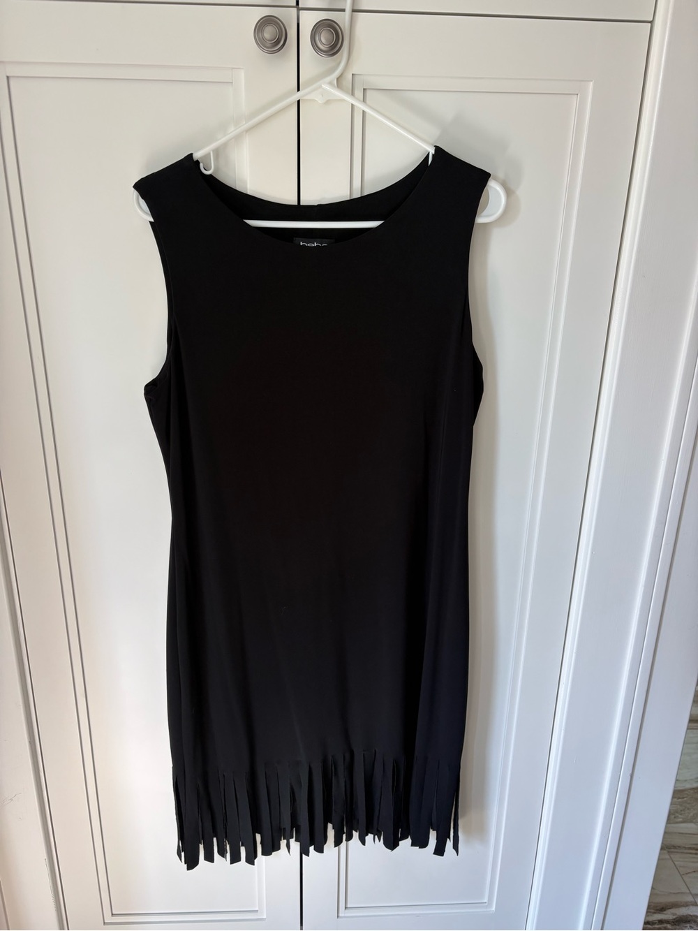 bebe Black Sleeveless Fringe-Hem Shift Dress